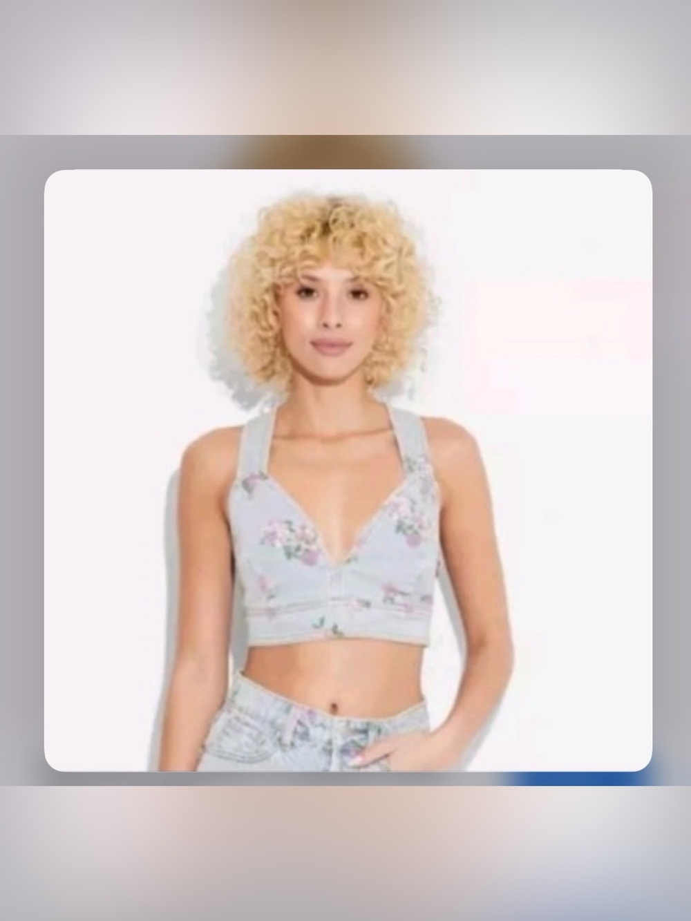 NWT Denim Floral Crop Top-Wild Fable sz L-SUMMER MUST HAVE!! - Picture 2 of 6